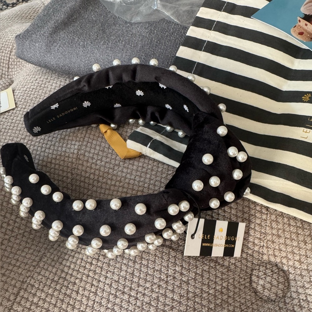 New-LELE SADOUGHI VELVET PEARL KNOTTED HEADBAND ($150 value) - Picture 2 of 16